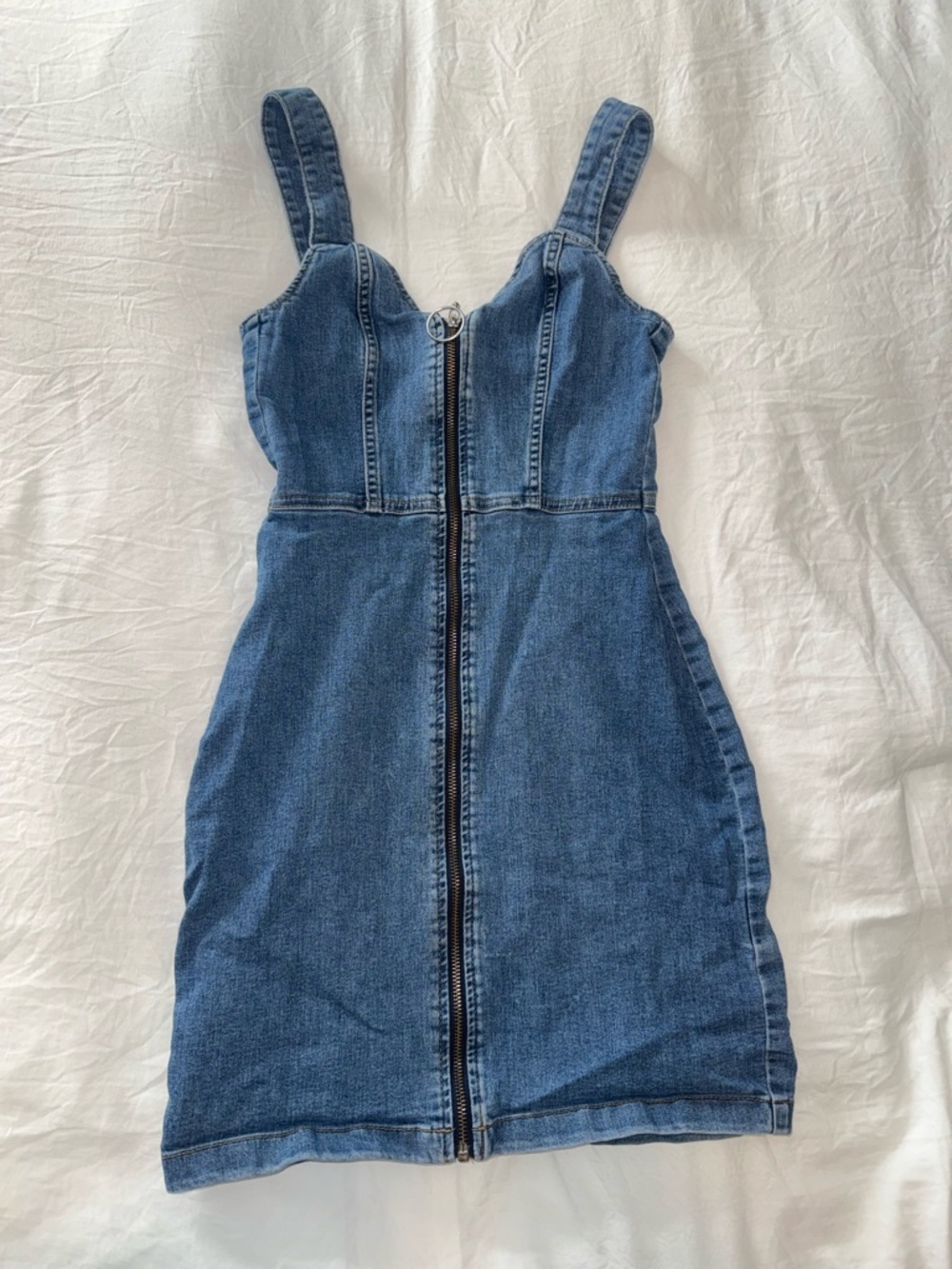 H&M Blue Denim Zip-Front Mini Dress